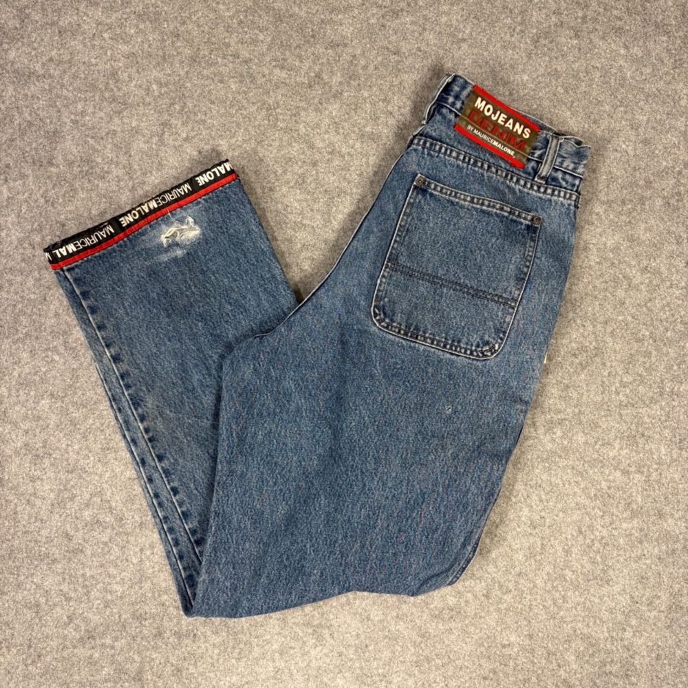 Mojeans Maurice Malone Vintage 90s Baggy Wide Leg Jeans Blue Denim Mens 32